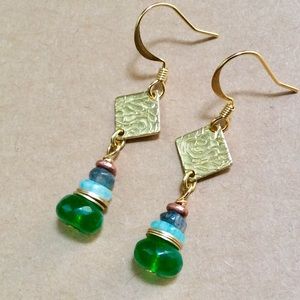 Handcrafted emerald amazonite labradorite earrings